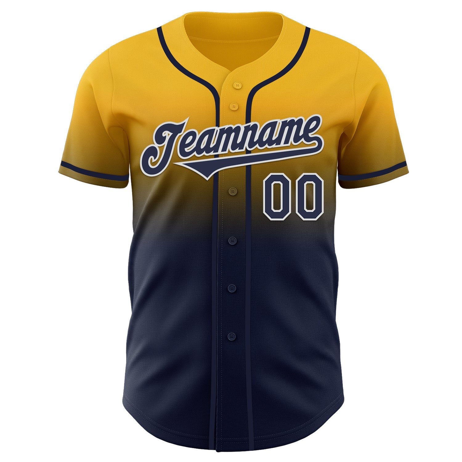 Custom Gold Navy-White Authentic Fade Fashion Baseball Jersey