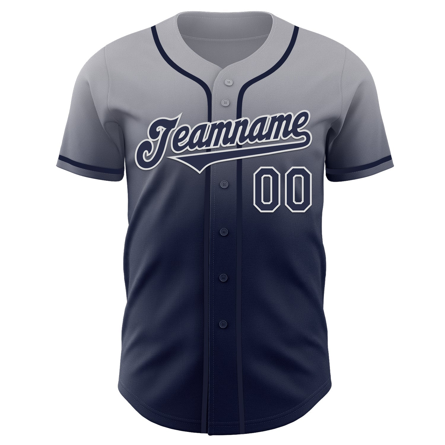 Custom Gray Navy-White Authentic Fade Fashion Baseball Jersey