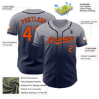 Custom Gray Orange-Navy Authentic Fade Fashion Baseball Jersey