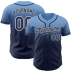 Custom Light Blue Navy-White Authentic Fade Fashion Baseball Jersey