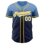 Custom Light Blue Navy-Yellow Authentic Fade Fashion Baseball Jersey
