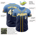 Custom Light Blue Navy-Yellow Authentic Fade Fashion Baseball Jersey
