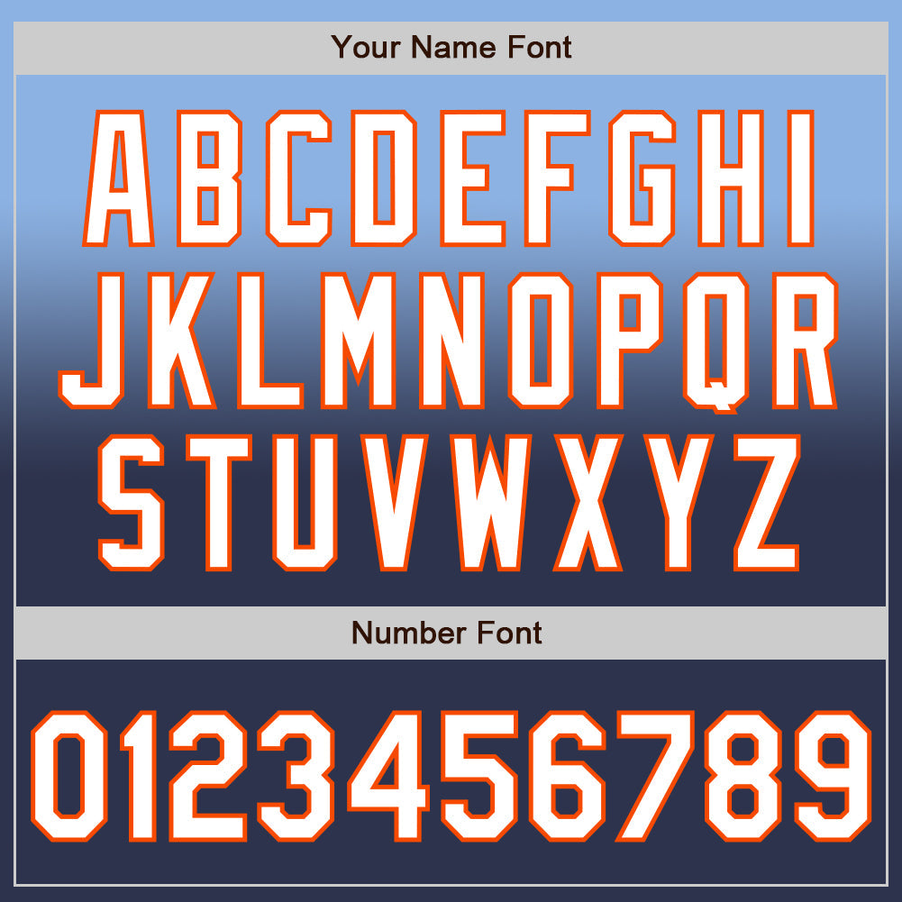 Custom Light Blue Navy-Orange Authentic Fade Fashion Baseball Jersey