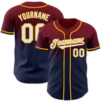 Custom Crimson Navy-Gold Authentic Fade Fashion Baseball Jersey