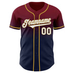 Custom Crimson Navy-Old Gold Authentic Fade Fashion Baseball Jersey