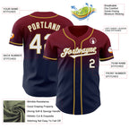 Custom Crimson Navy-Old Gold Authentic Fade Fashion Baseball Jersey