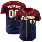 Custom Crimson Navy-Old Gold Authentic Fade Fashion Baseball Jersey