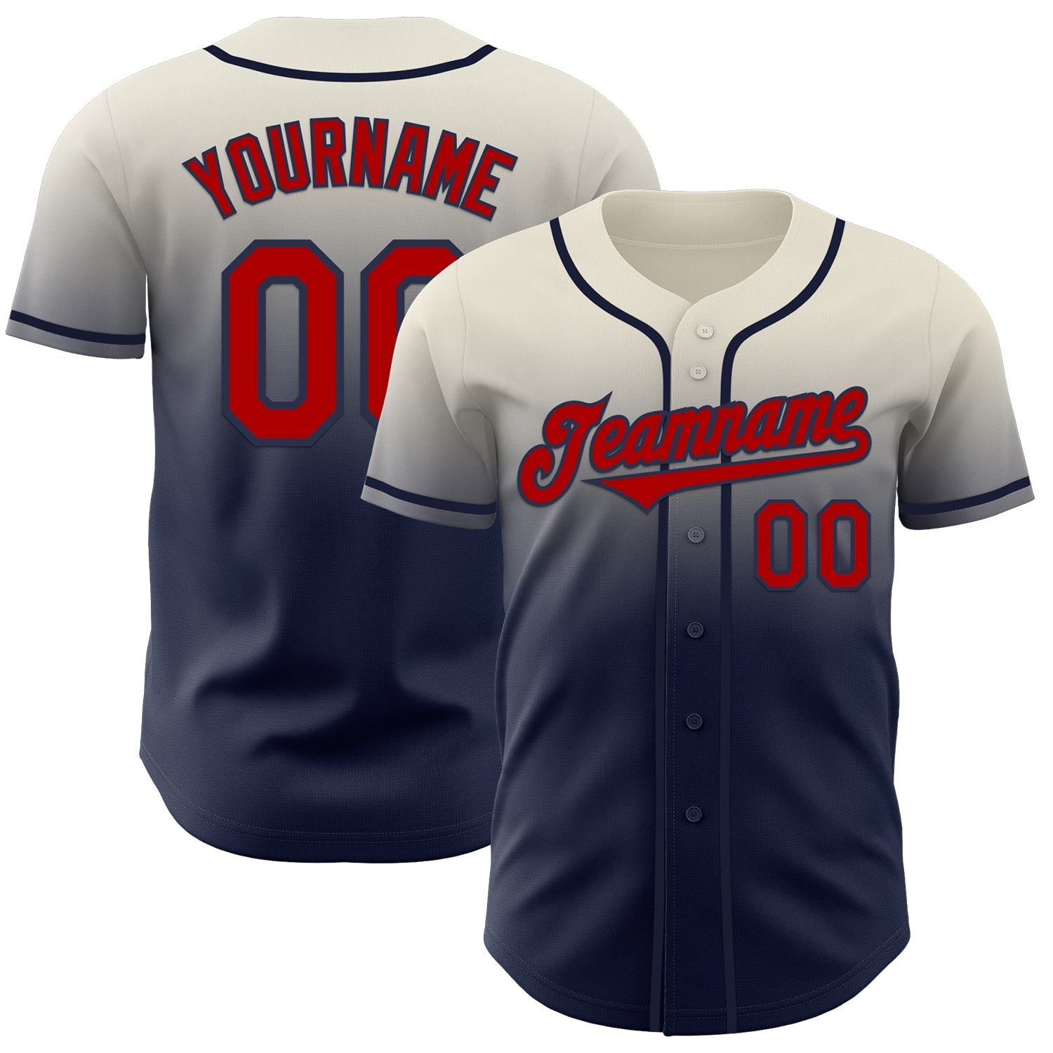 Custom Cream Red-Navy Authentic Fade Fashion Baseball Jersey