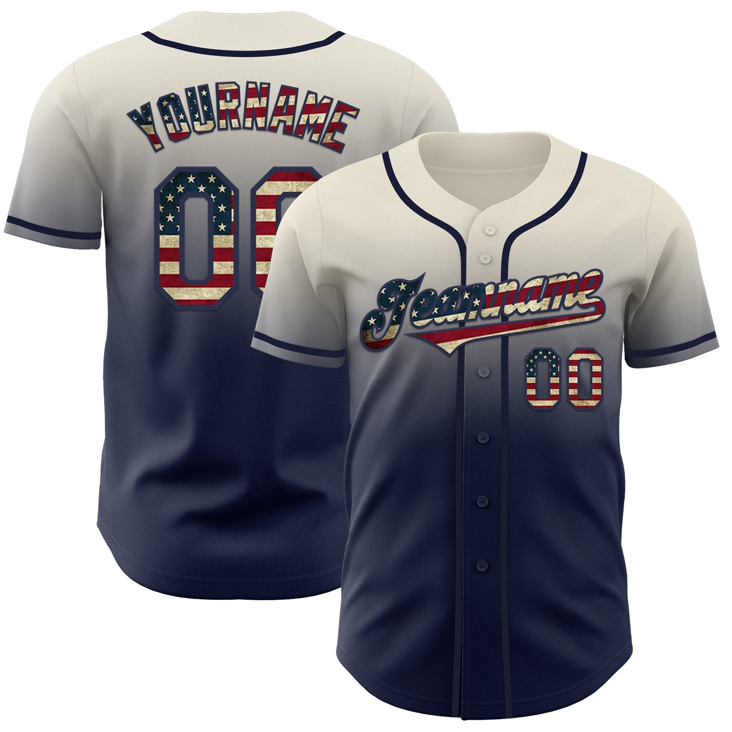 Custom Cream Vintage USA Flag-Navy Authentic Fade Fashion Baseball Jersey