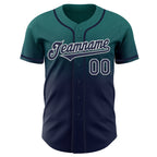 Custom Teal Navy-White Authentic Fade Fashion Baseball Jersey
