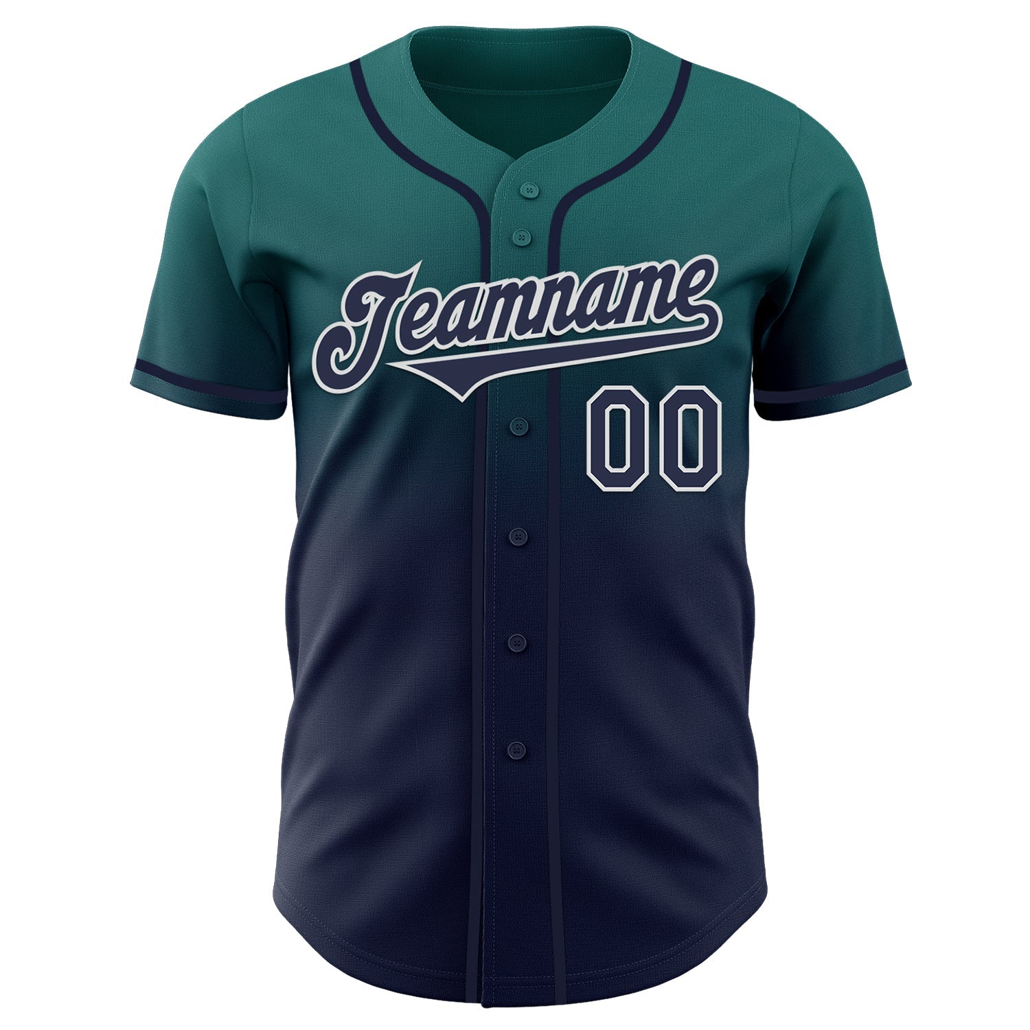 Custom Teal Navy-White Authentic Fade Fashion Baseball Jersey