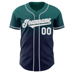Custom Teal Navy-Gray Authentic Fade Fashion Baseball Jersey