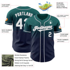 Custom Teal Navy-Gray Authentic Fade Fashion Baseball Jersey