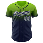 Custom Neon Green Navy-White Authentic Fade Fashion Baseball Jersey