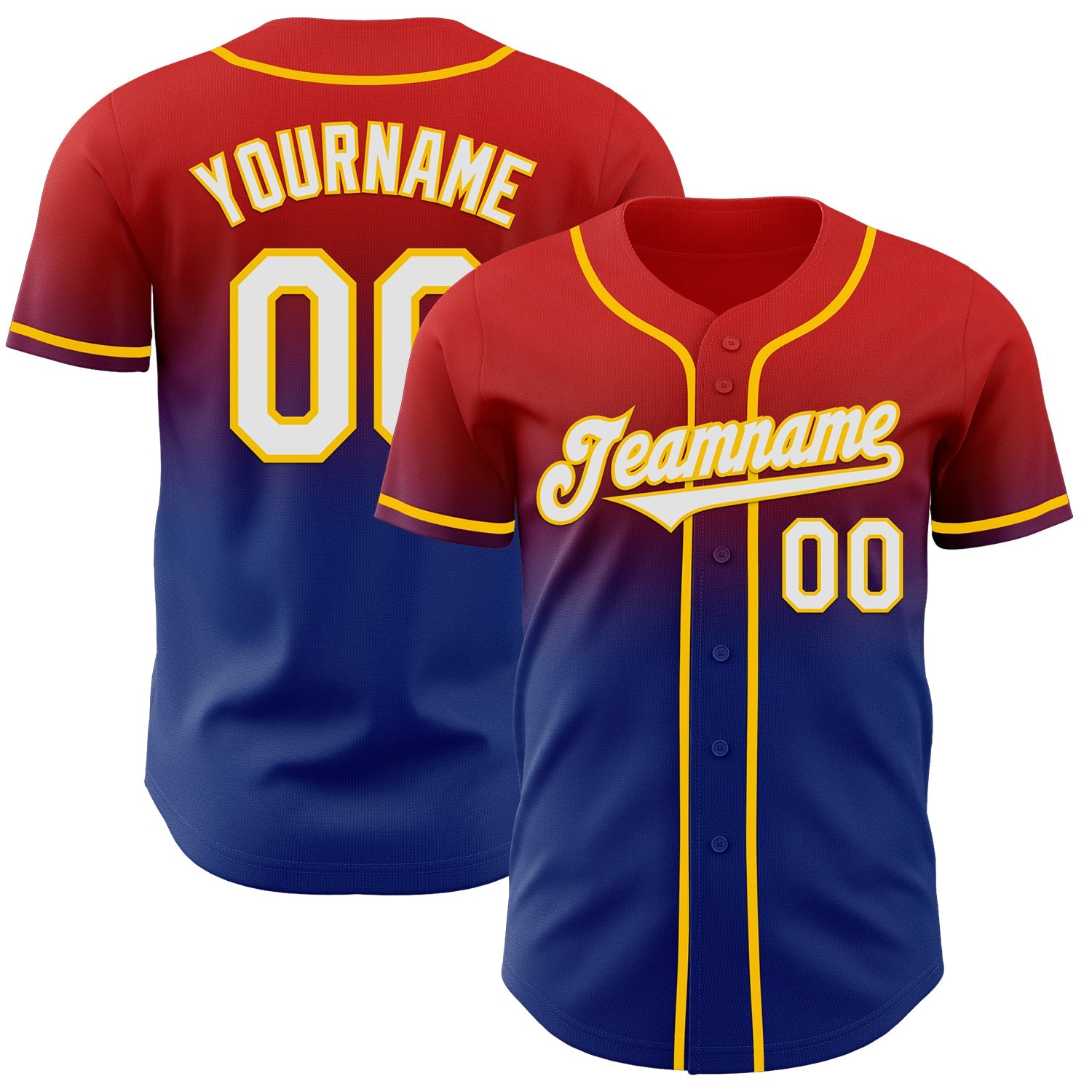 Custom Red White Royal-Yellow Authentic Fade Fashion Baseball Jersey