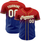 Custom Red White Royal-Old Gold Authentic Fade Fashion Baseball Jersey