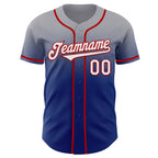 Custom Gray White Royal-Red Authentic Fade Fashion Baseball Jersey