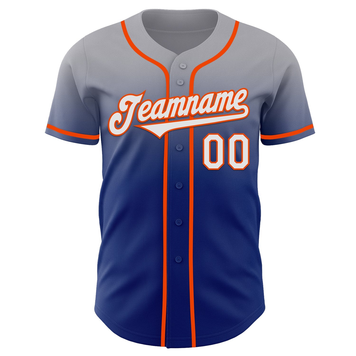 Custom Gray White Royal-Orange Authentic Fade Fashion Baseball Jersey