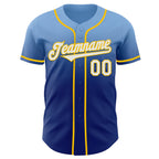 Custom Light Blue White Royal-Yellow Authentic Fade Fashion Baseball Jersey