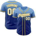 Custom Light Blue White Royal-Yellow Authentic Fade Fashion Baseball Jersey