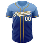 Custom Light Blue White Royal-Old Gold Authentic Fade Fashion Baseball Jersey