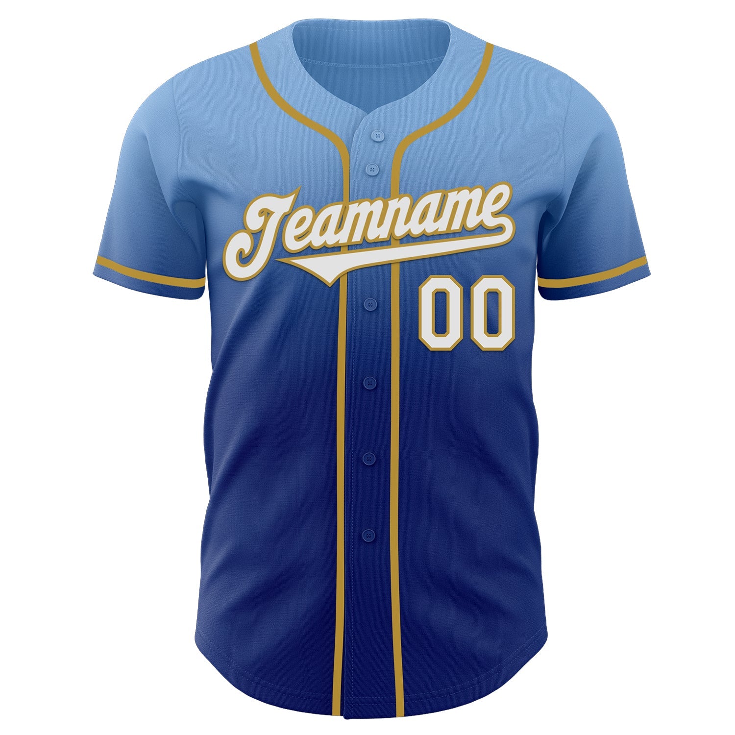 Custom Light Blue White Royal-Old Gold Authentic Fade Fashion Baseball Jersey