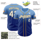 Custom Light Blue White Royal-Old Gold Authentic Fade Fashion Baseball Jersey