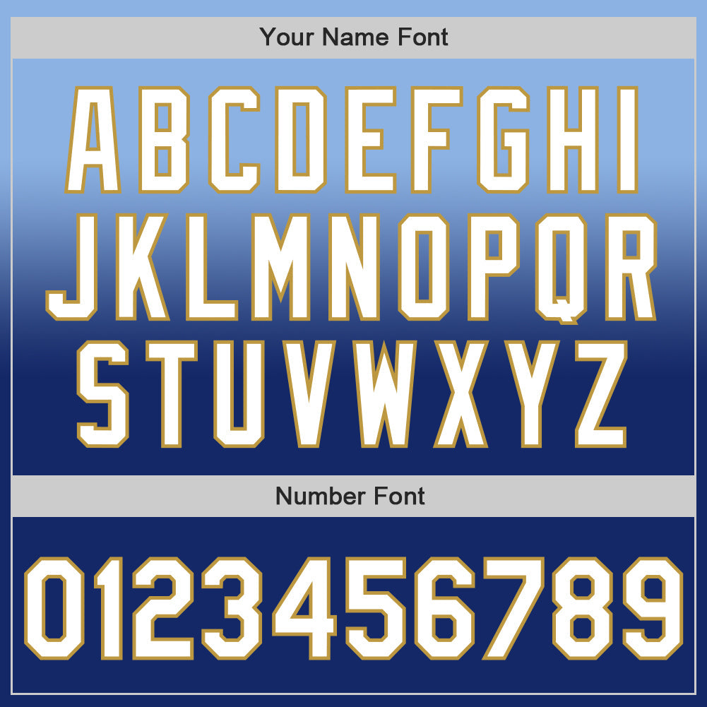 Custom Light Blue White Royal-Old Gold Authentic Fade Fashion Baseball Jersey