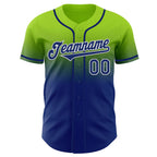 Custom Neon Green Royal-White Authentic Fade Fashion Baseball Jersey