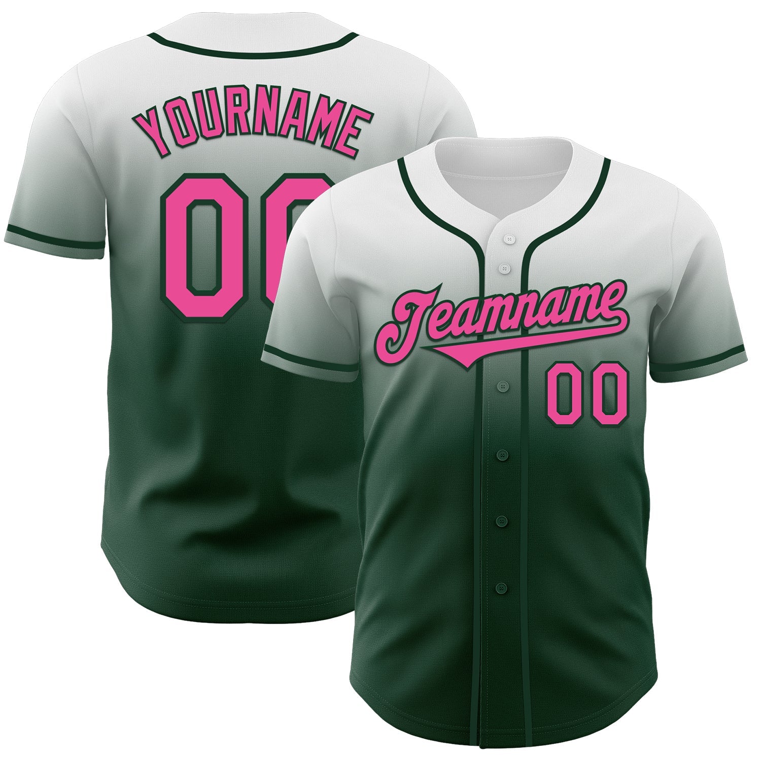 Custom White Pink-Green Authentic Fade Fashion Baseball Jersey