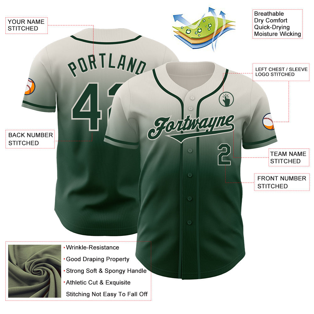 Custom Cream Green Authentic Fade Fashion Baseball Jersey