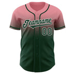 Custom Medium Pink Green-White Authentic Fade Fashion Baseball Jersey