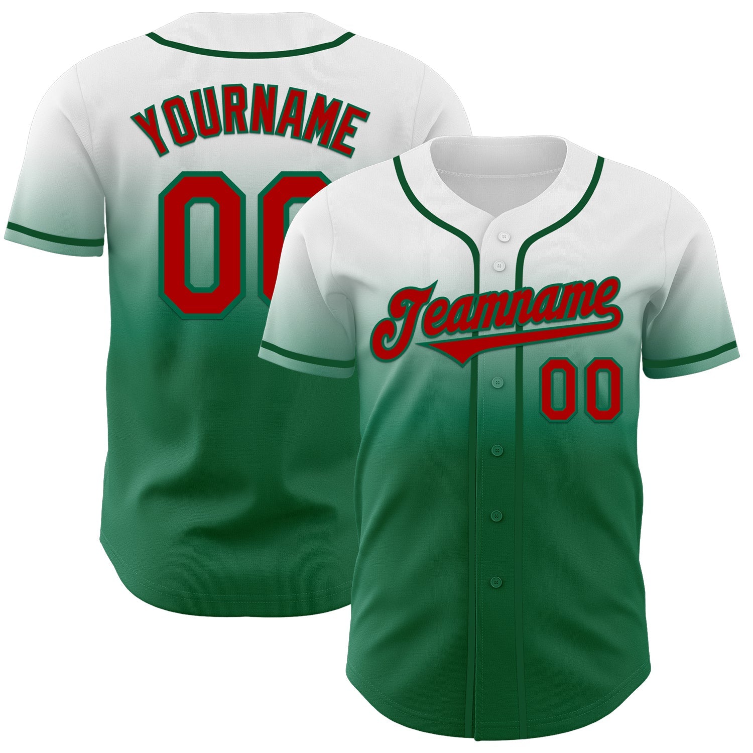 Custom White Red-Kelly Green Authentic Fade Fashion Baseball Jersey