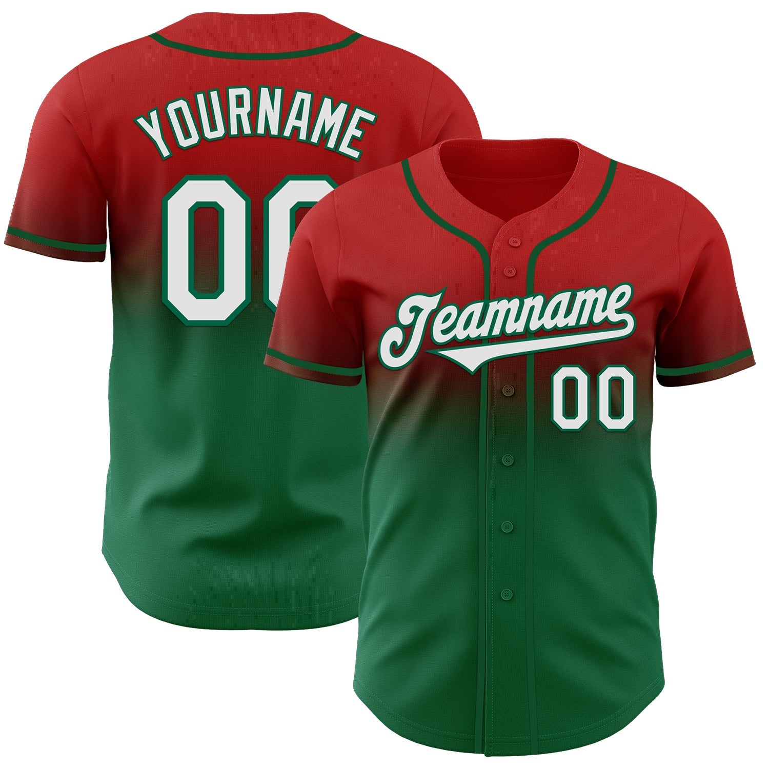 Custom Red White-Kelly Green Authentic Fade Fashion Baseball Jersey