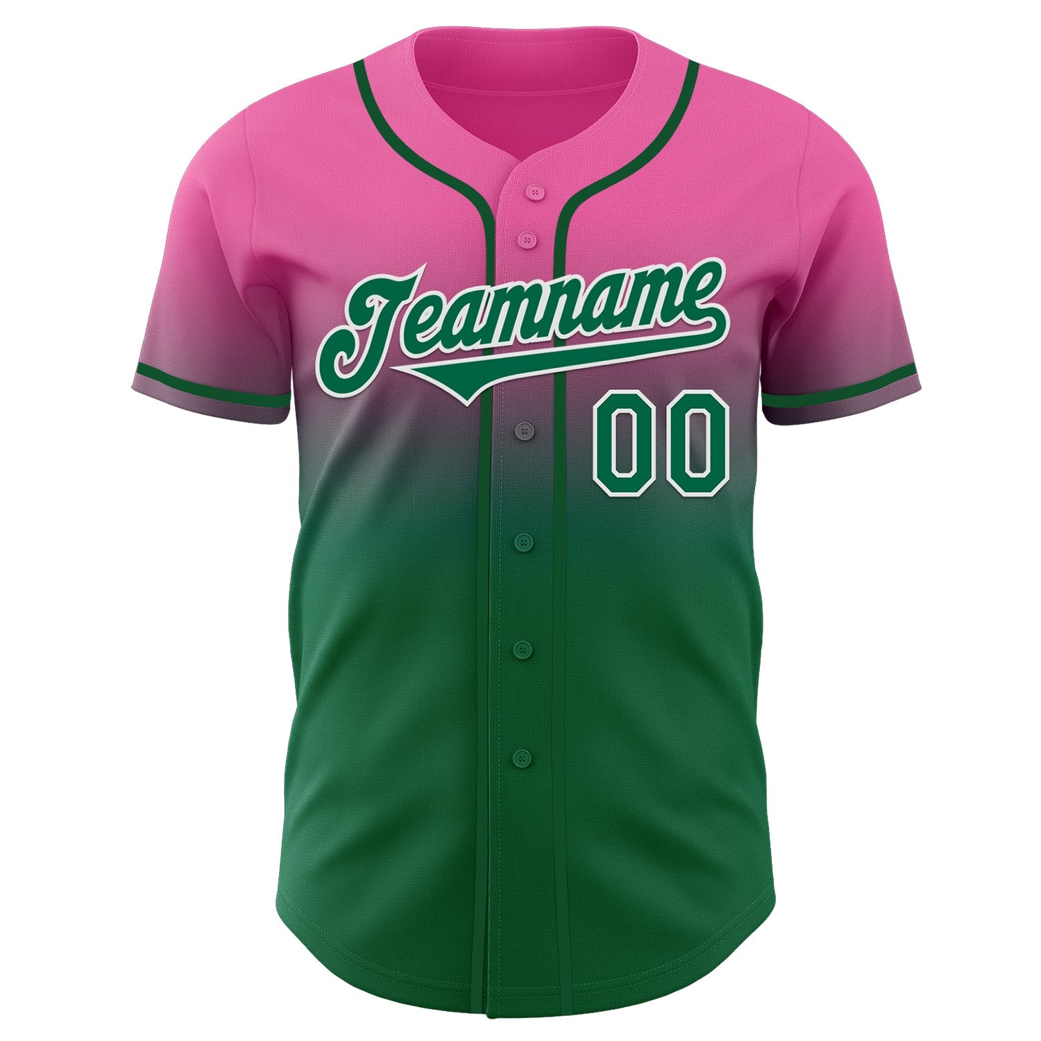 Custom Pink Kelly Green-White Authentic Fade Fashion Baseball Jersey