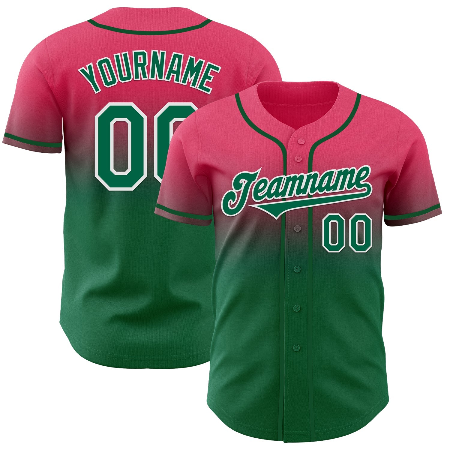 Custom Neon Pink Kelly Green-White Authentic Fade Fashion Baseball Jersey