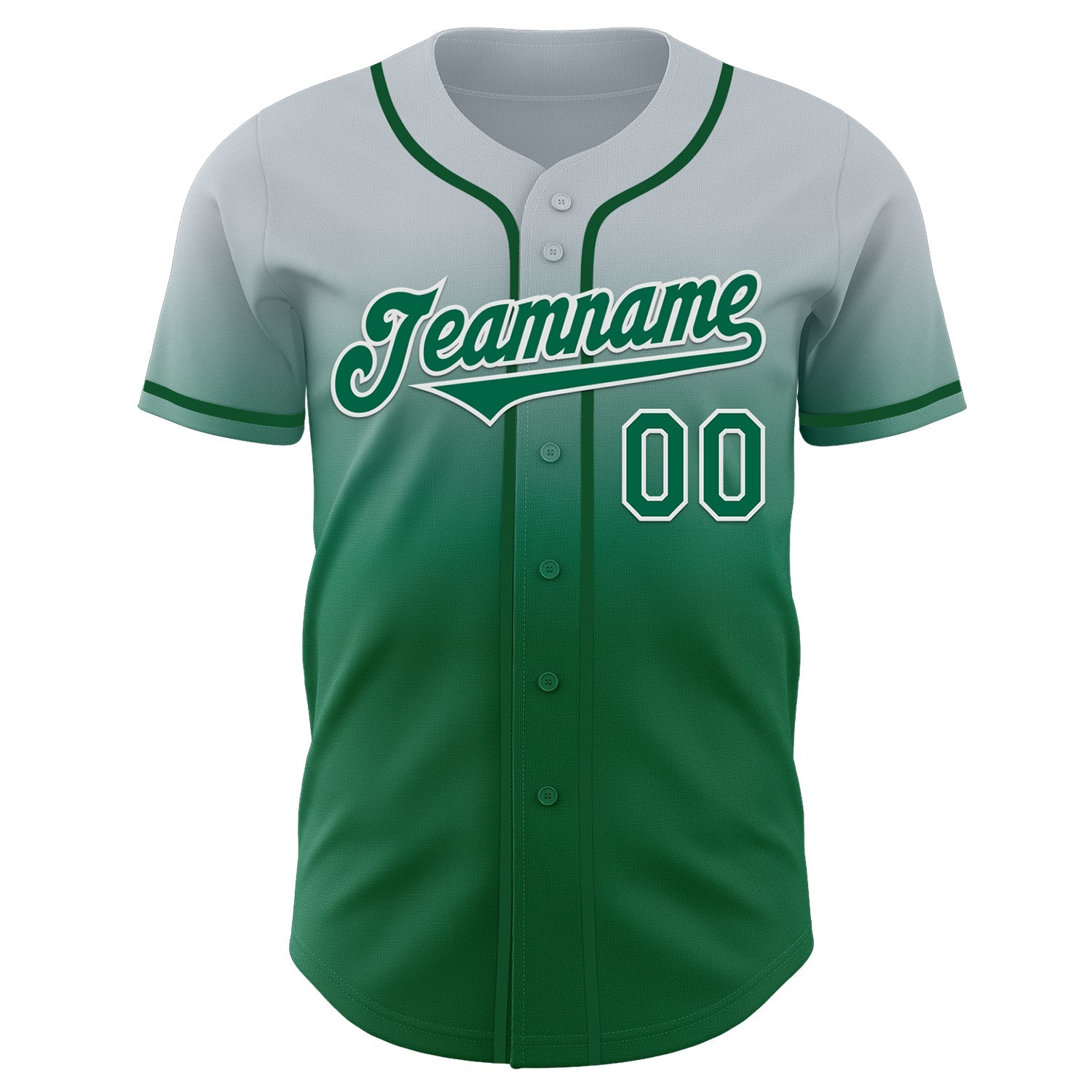 Custom Silver Kelly Green-White Authentic Fade Fashion Baseball Jersey