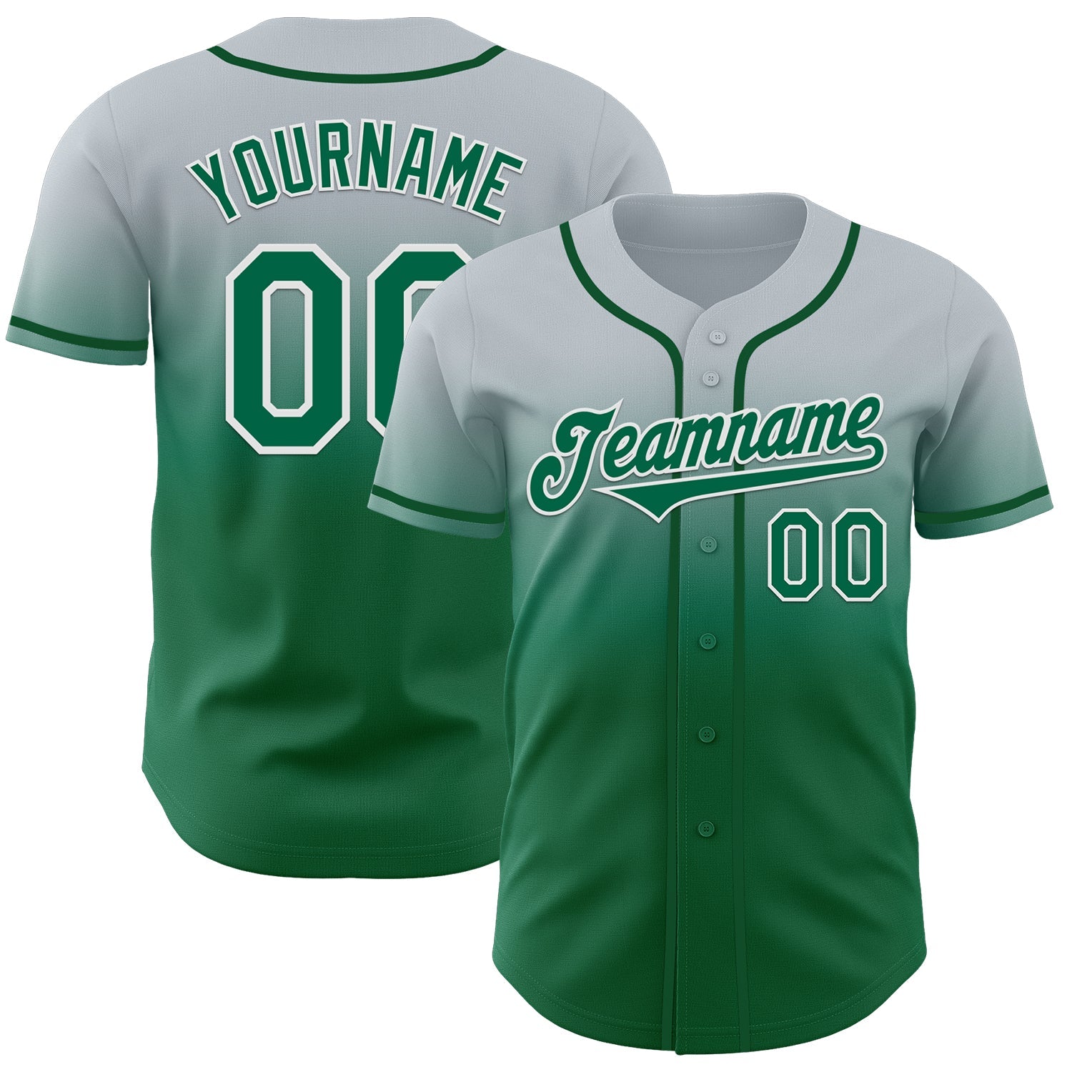 Custom Silver Kelly Green-White Authentic Fade Fashion Baseball Jersey