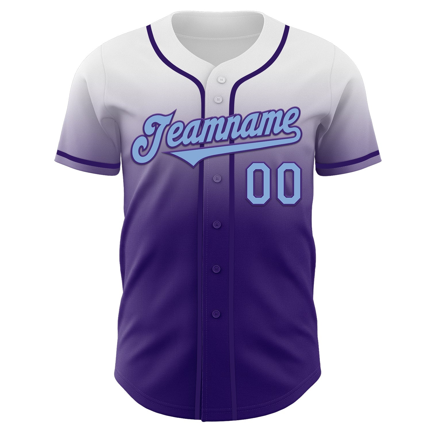 Custom White Light Blue-Purple Authentic Fade Fashion Baseball Jersey