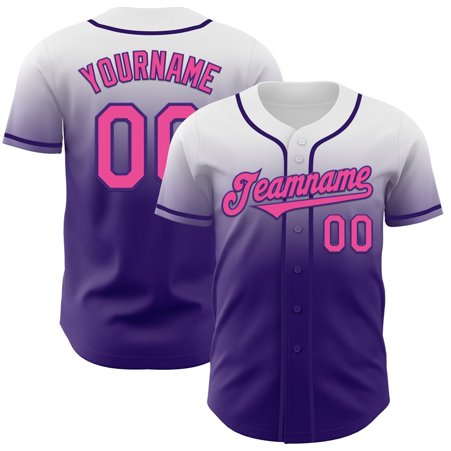 Custom White Pink-Purple Authentic Fade Fashion Baseball Jersey