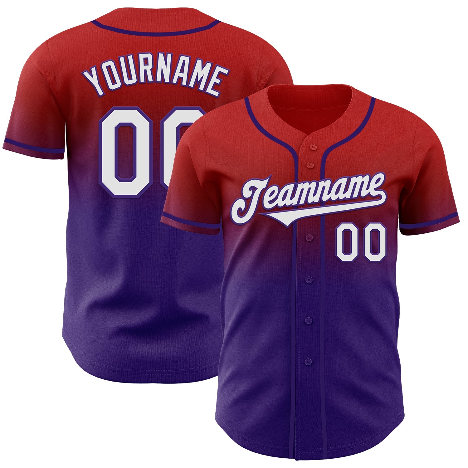 Custom Red White-Purple Authentic Fade Fashion Baseball Jersey