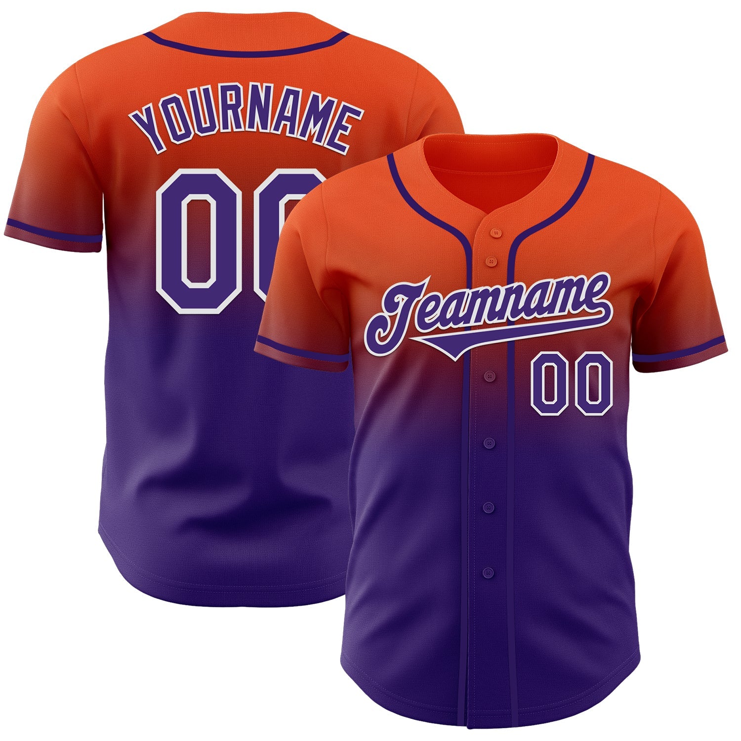 Custom Orange Purple-White Authentic Fade Fashion Baseball Jersey