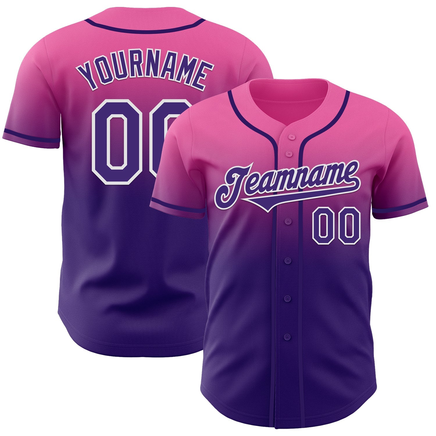 Custom Pink Purple-White Authentic Fade Fashion Baseball Jersey