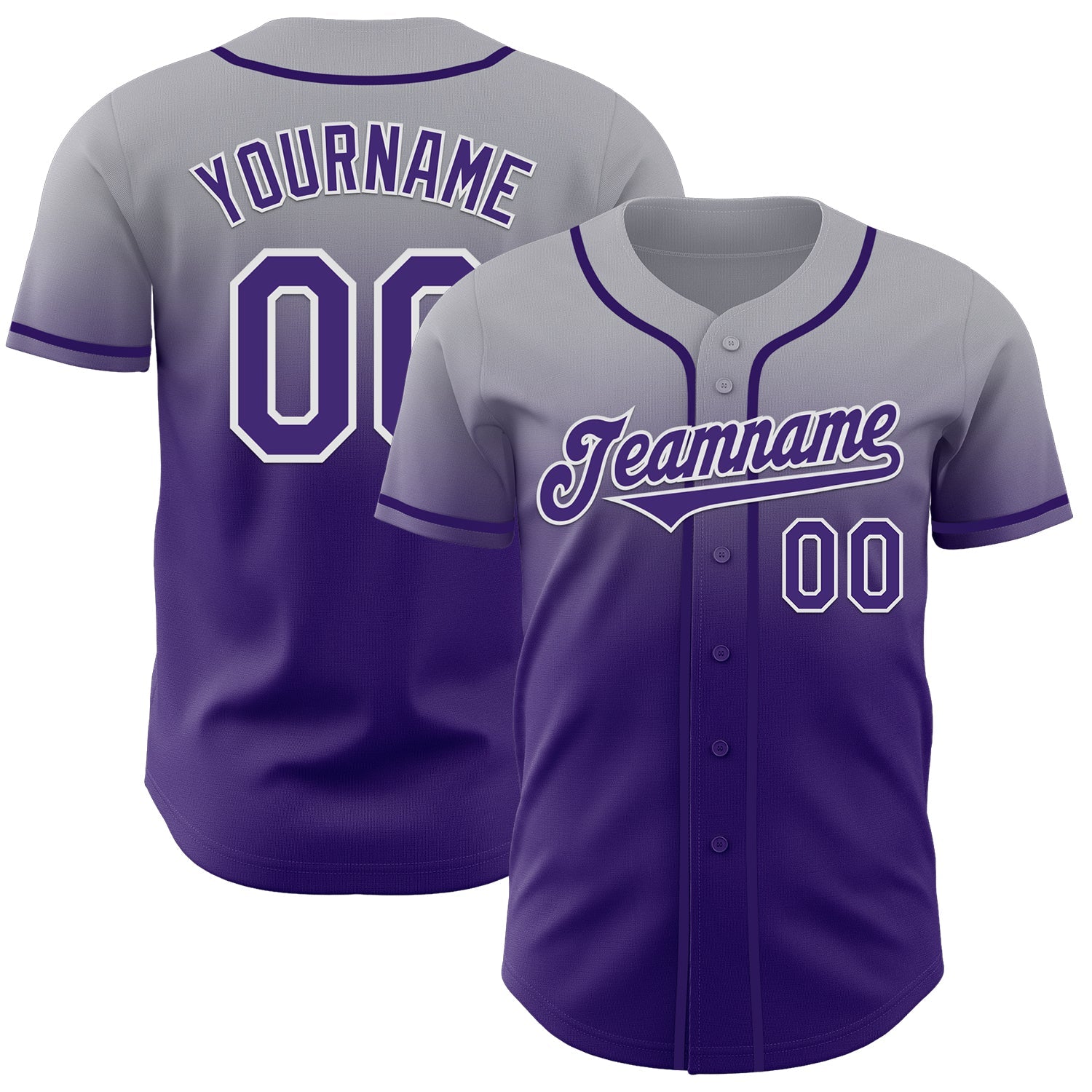 Custom Gray Purple-White Authentic Fade Fashion Baseball Jersey
