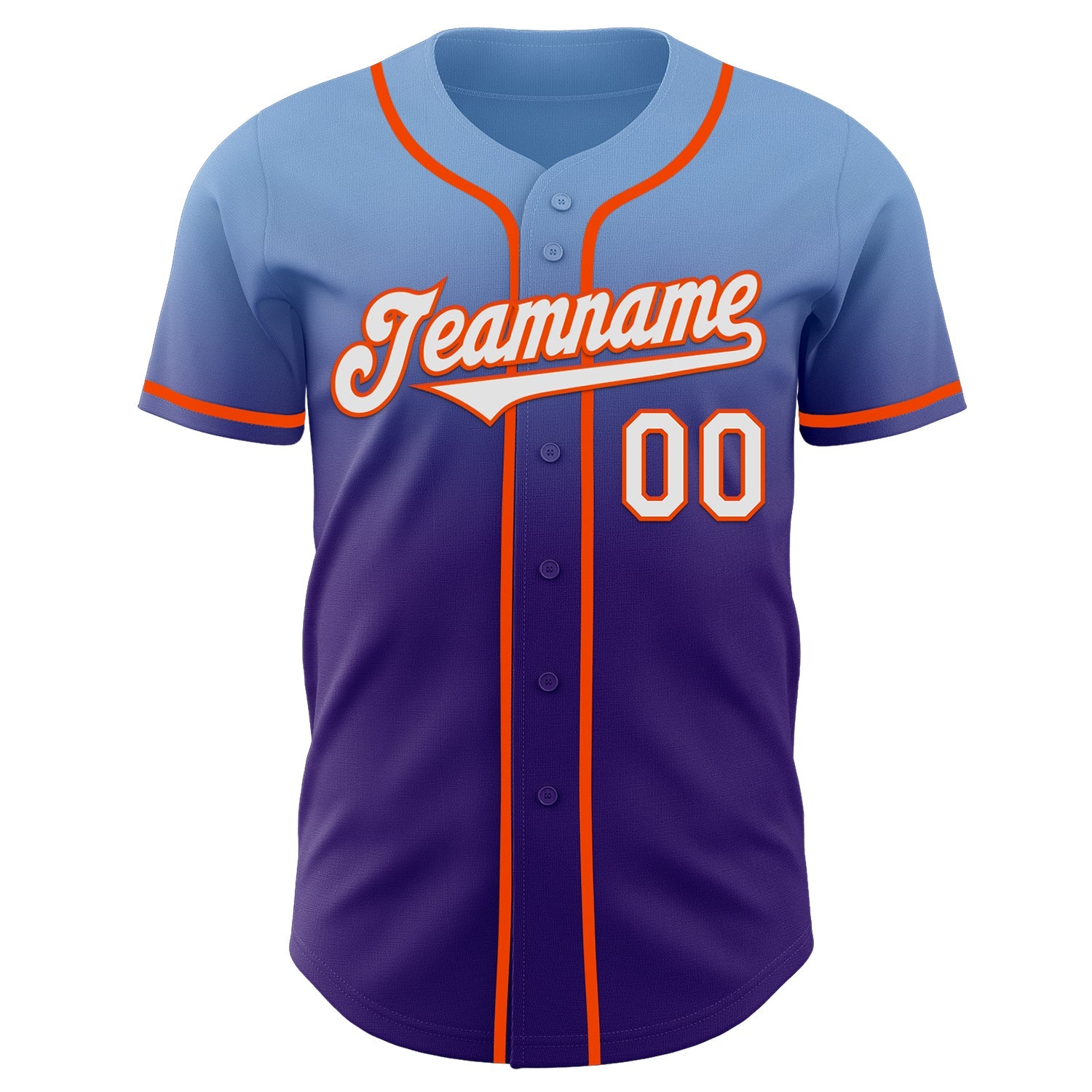Custom Light Blue White Purple-Orange Authentic Fade Fashion Baseball Jersey