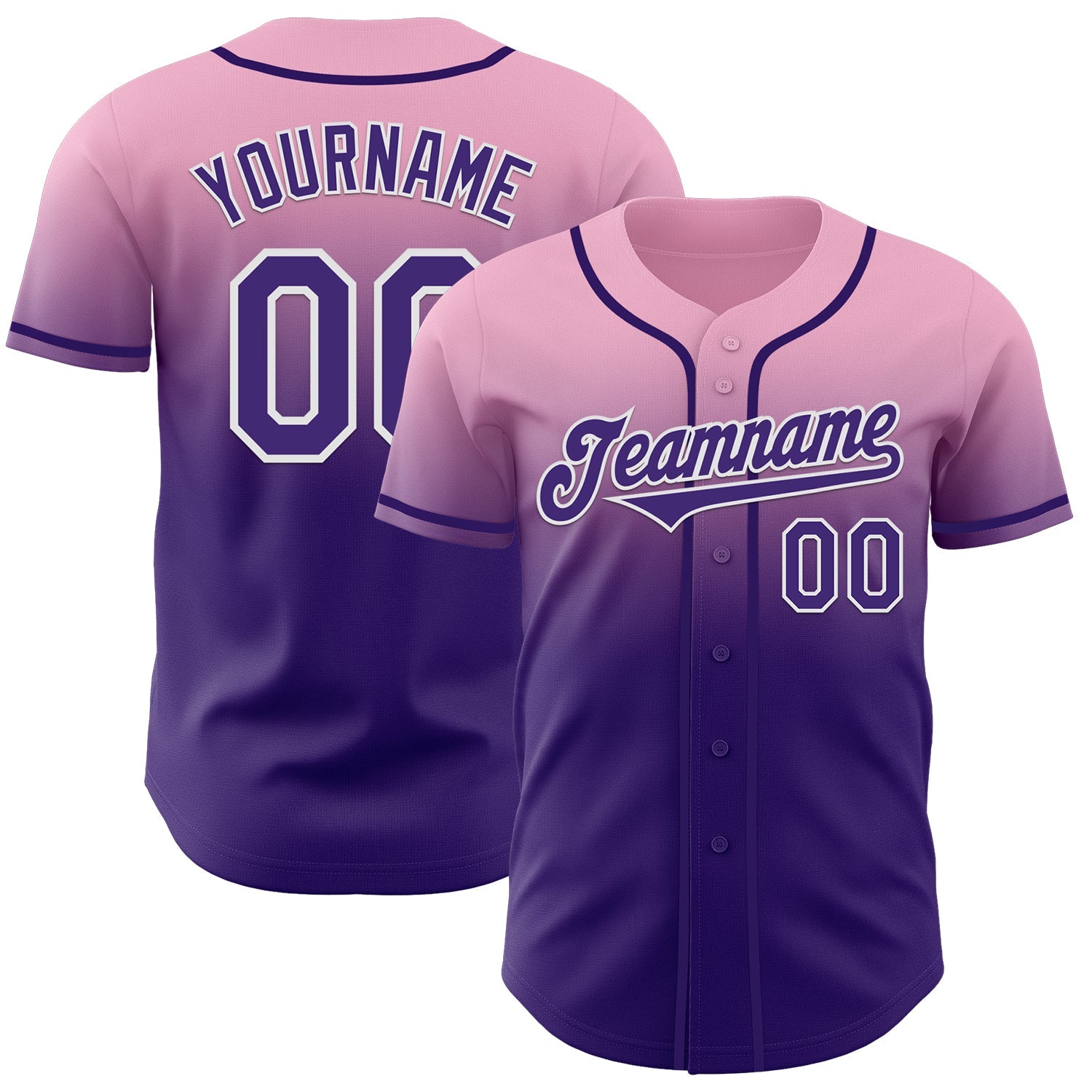Custom Light Pink Purple-White Authentic Fade Fashion Baseball Jersey