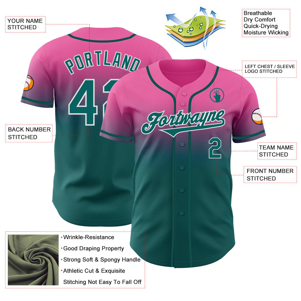 Custom Pink Teal-White Authentic Fade Fashion Baseball Jersey