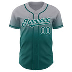 Custom Gray Teal-White Authentic Fade Fashion Baseball Jersey