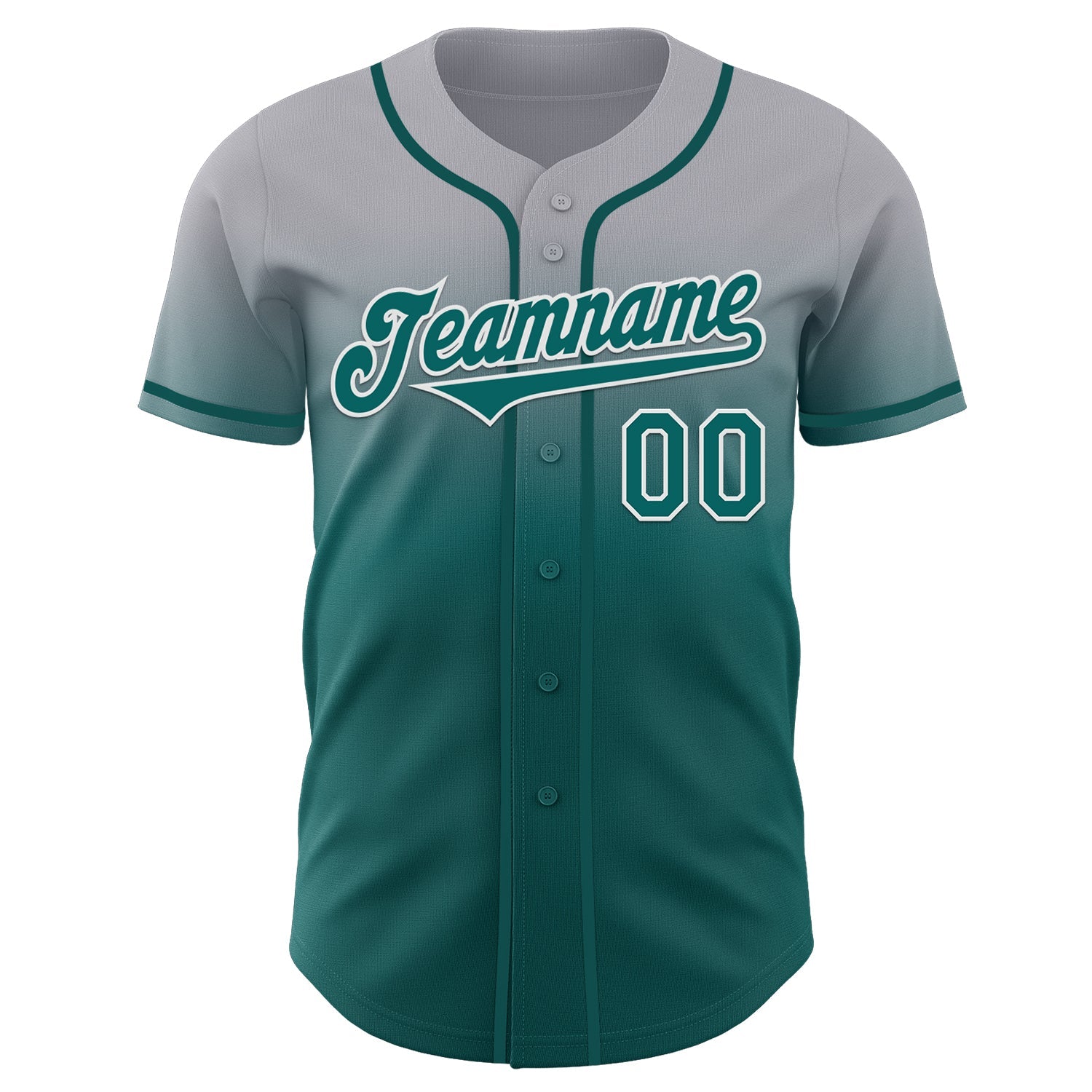 Custom Gray Teal-White Authentic Fade Fashion Baseball Jersey