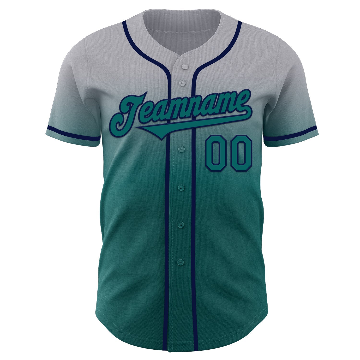 Custom Gray Teal-Navy Authentic Fade Fashion Baseball Jersey